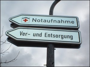 Wegweiser vor der Klinik Dr. Erler in Nürnberg