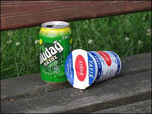 leere Getränke-Verpackungen im Fürther Wiesengrund