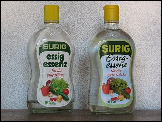 Surig Essig Essenz alt (links) und neu (rechts)