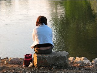 Abendszene am Zusammenfluß von Rednitz (links) und Pegnitz (rechts) zur Regnitz (hinten)