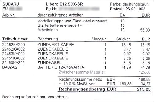 Reparatur-Rechnung