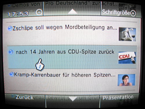 Bildschirmfoto aus dem Nintendo Wii-Nachrichtenkanal