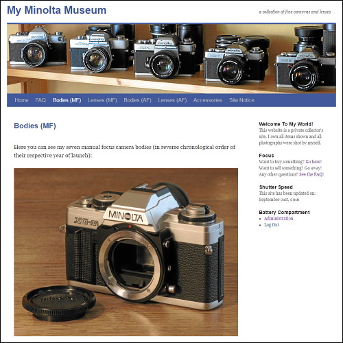 Screenshot von www.my-minolta-museum.info