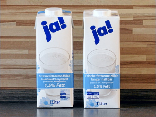 REWE »ja!«-Milch alt (links) und neu (rechts)