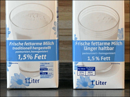REWE »ja!«-Milch alt (links) und neu (rechts)