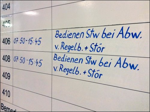 Belegungstafel im TZ Nürnberg von DB Training