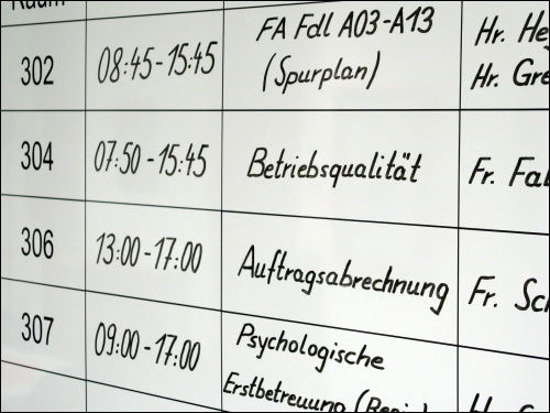 Belegungstafel im TZ Nürnberg von DB Training