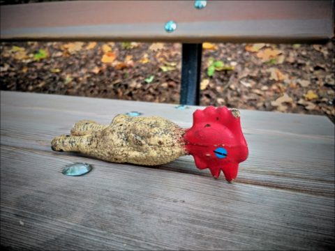 Gebeuteltes Gummihuhn im Fürther Stadtpark