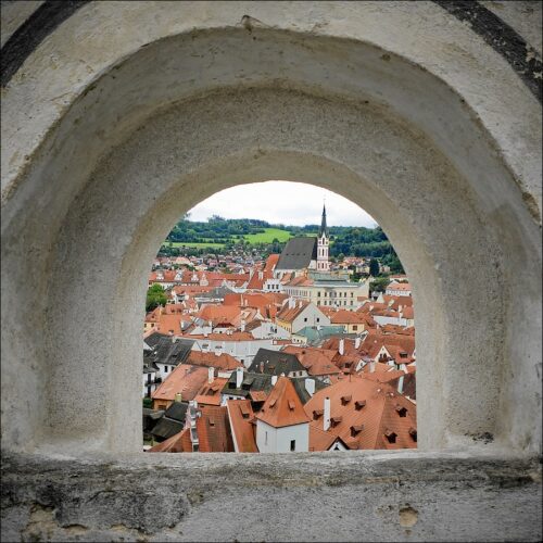 Blick von der Burg auf Český Krumlov